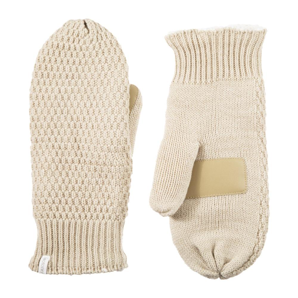 Women's Marled Knit Touchscreen Mittens  Oatmeal Heather (Beige) Front and Back View