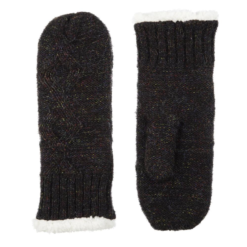 Women's Recycled RPET Cable Knit Mittens in Black Front and Back