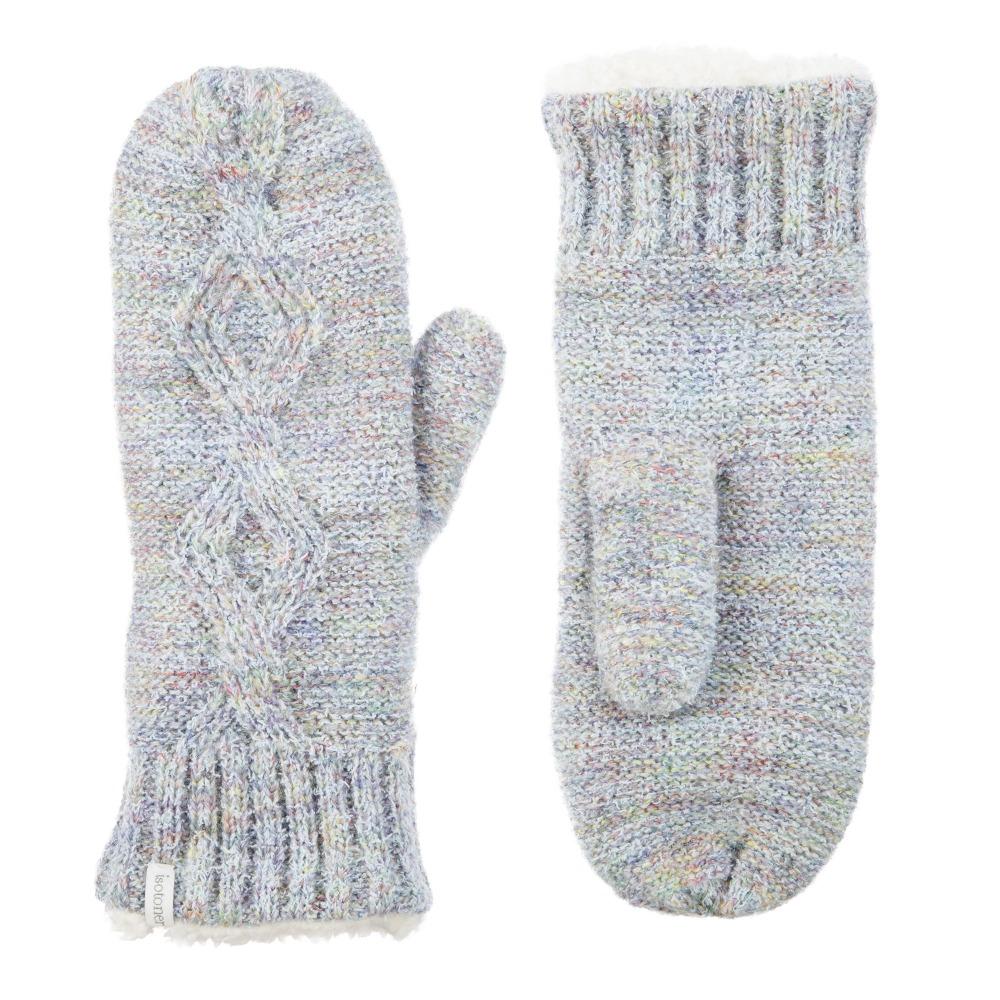 Women's Recycled RPET Cable Knit Mittens in Frost (Grey) Front and Back