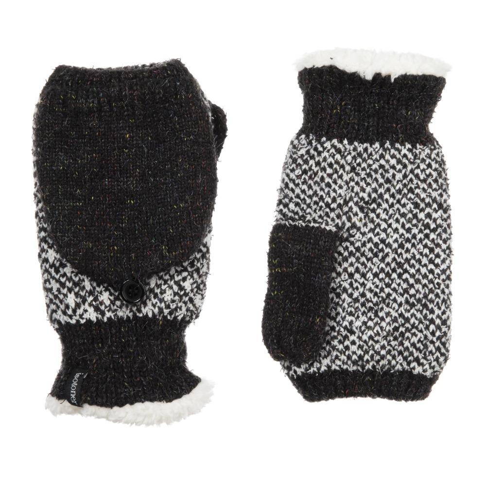 Women's Recycled RPET Flip-Top Gloves in Black Front and Back