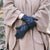 Women's Chevron Shortie Gloves in Midnight (Dark Navy) on Model