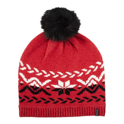 womens chenille snowflake hat with pom in really red