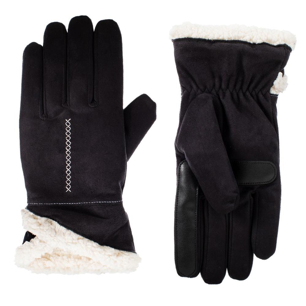 Recycled Microsuede Gloves pair with Overlap Wrist in black side by side
