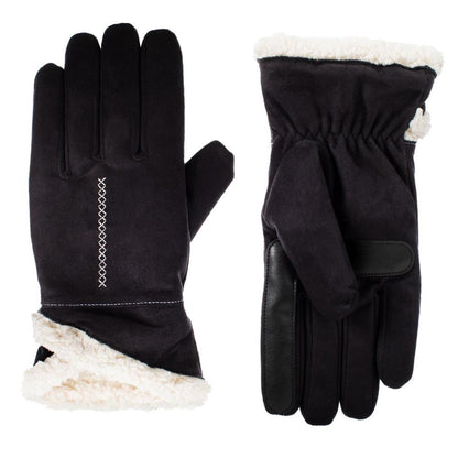 Recycled Microsuede Gloves pair with Overlap Wrist in black side by side