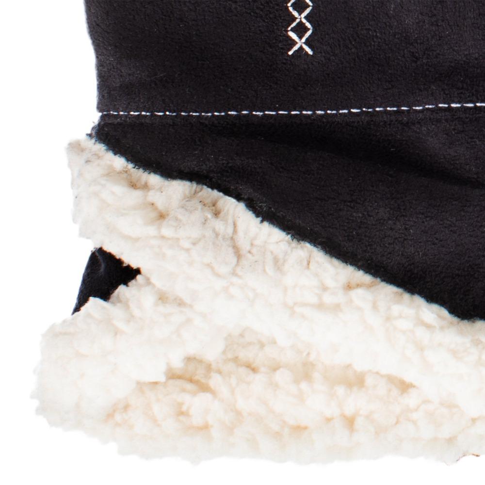 Recycled Microsuede Gloves with Overlap Wrist in black close up on wrist detail and sherpasoft lining