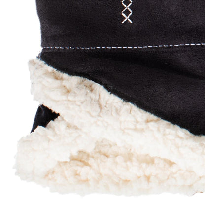 Recycled Microsuede Gloves with Overlap Wrist in black close up on wrist detail and sherpasoft lining