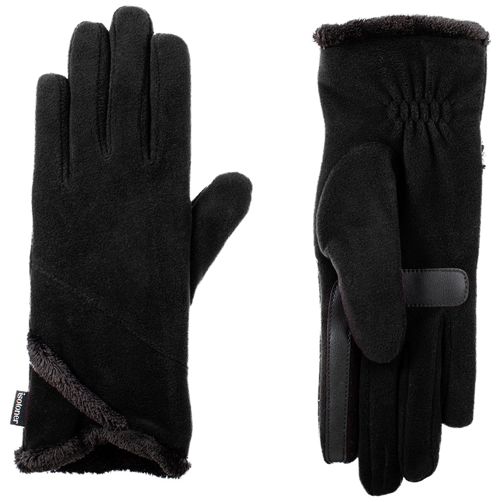 Women's Lined Recycled Stretch Fleece Water Repellant Gloves With Overlap Wrist
