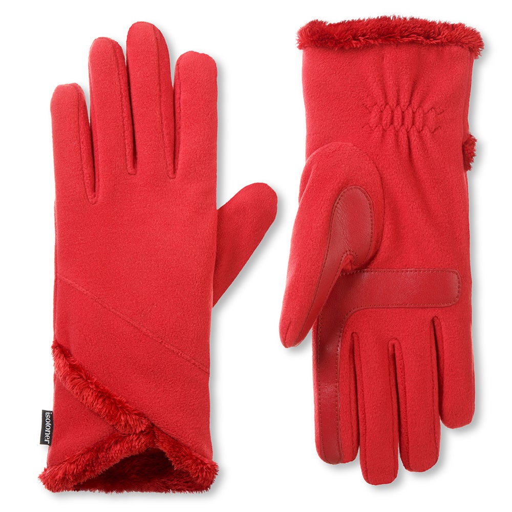 Women's Lined Recycled Stretch Fleece Water Repellant Gloves With Overlap Wrist