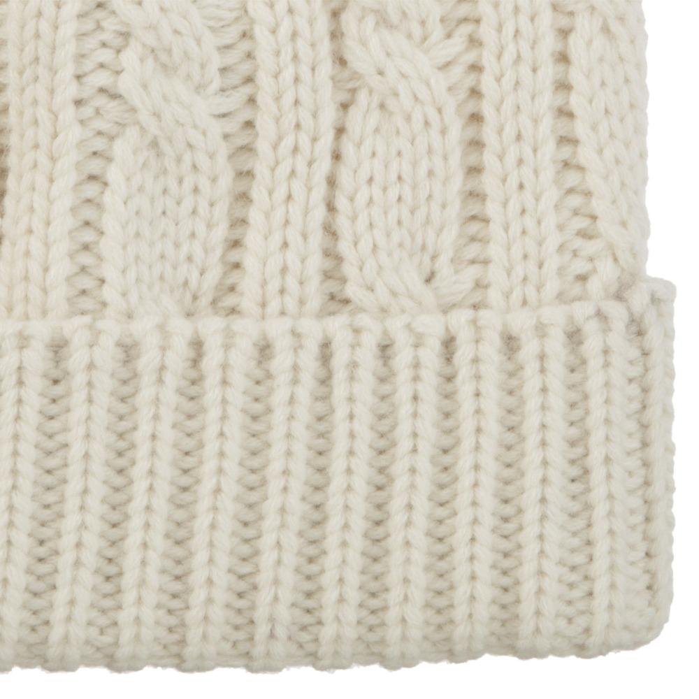 Womens soft knit beanie hat in ivory closeup