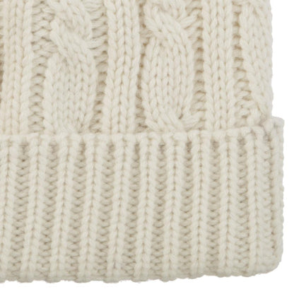 Womens soft knit beanie hat in ivory closeup