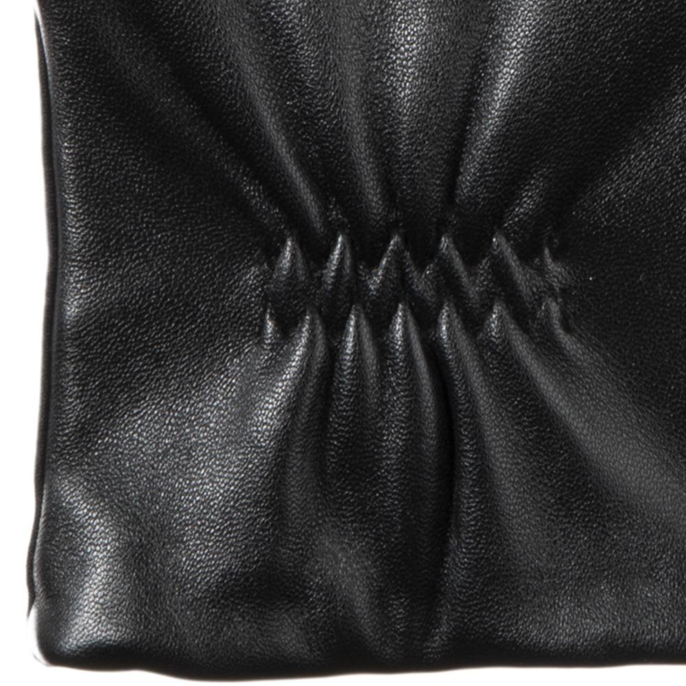 womens stretch leather glove detail shot wrist in black