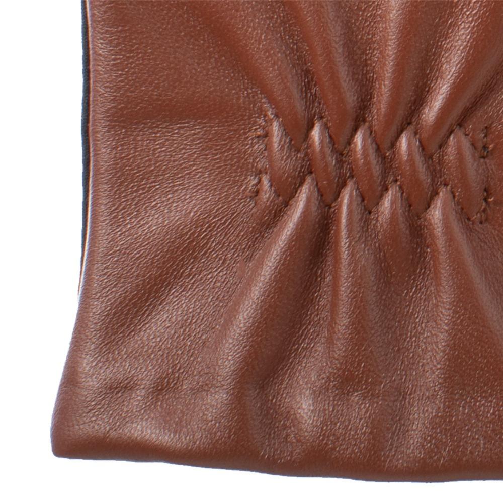 womens stretch leather glove detail shot wrist in caramel
