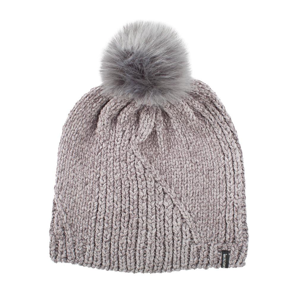 Women's Chenille Hat with Faux Fur Pom in Chrome Grey