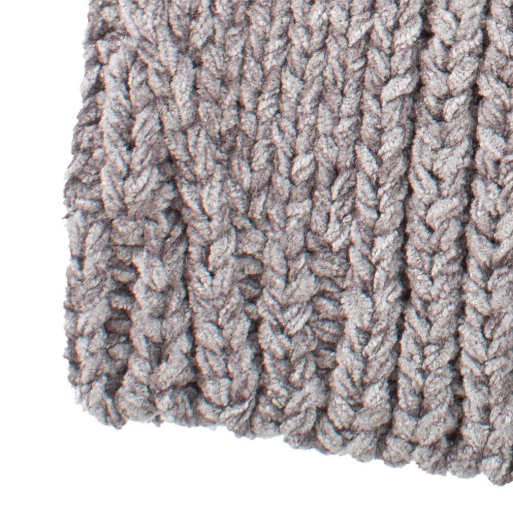 Women's Chenille Hat with Faux Fur Pom in Chrome Grey close up on chenille fabric