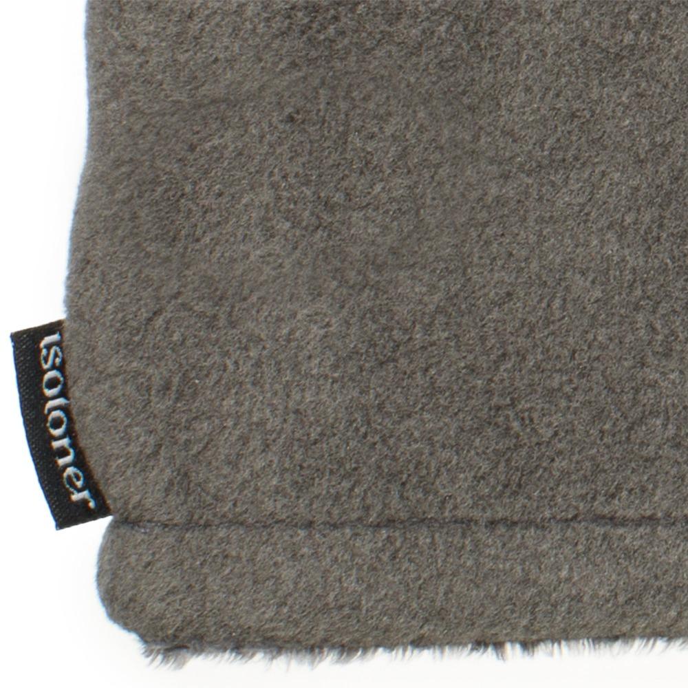 Women's Recycled Fleece Headband in Heather Grey close up on Isotoner logo