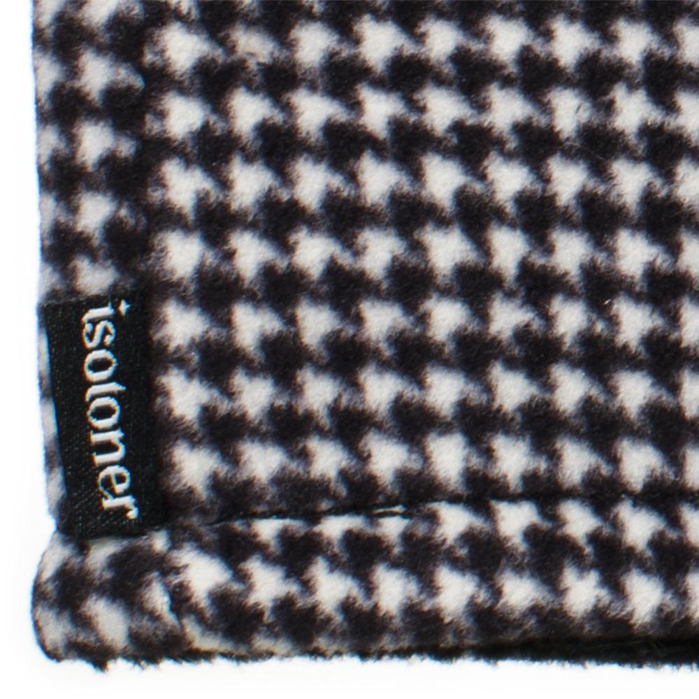 Women's Recycled Fleece Headband in Black and White Houndstooth close up on Isotoner logo