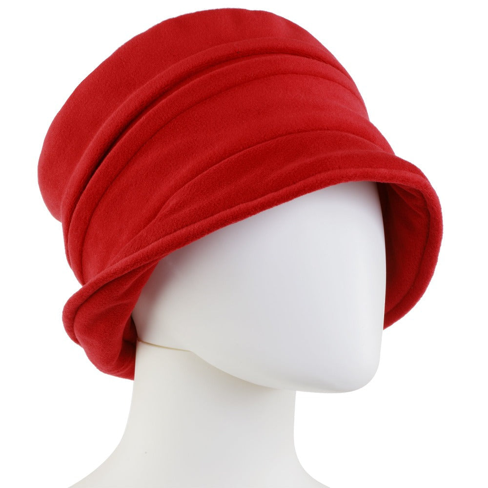 Women's Lined Recycled Fleece Water Repellent Cloche Hat in Chili Red on mannequin head