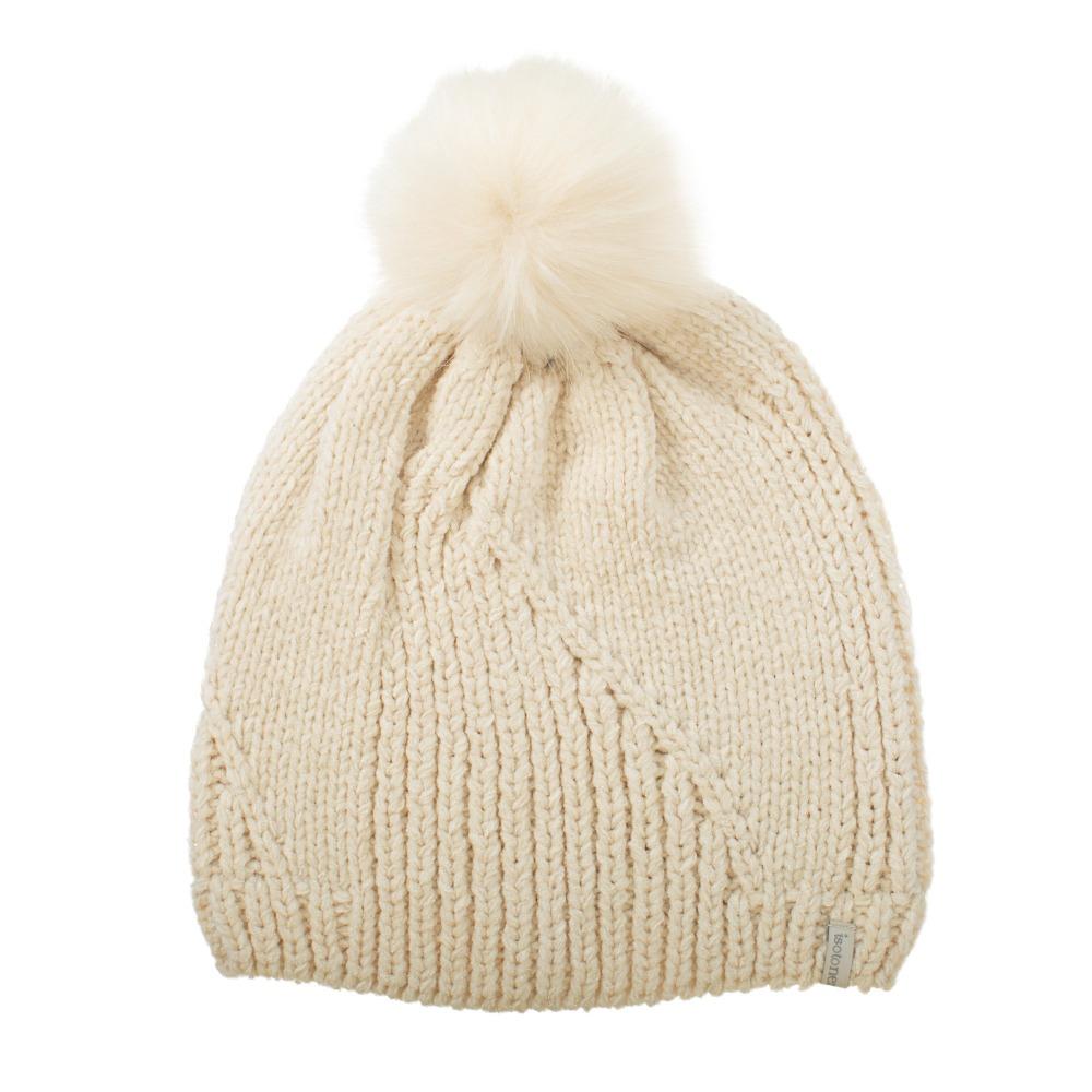 Women's Chenille Hat with Faux Fur Pom in Ivory