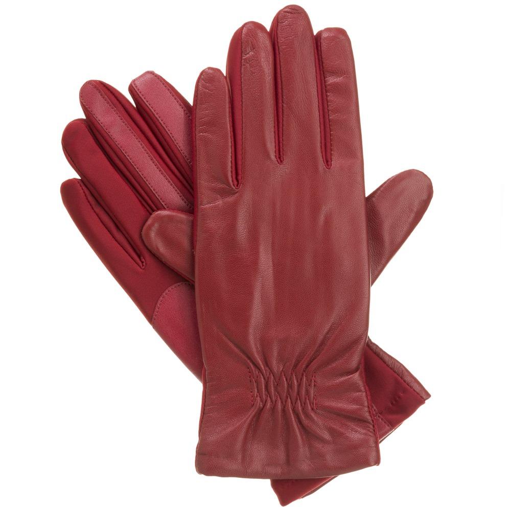 Women's Signature Stretch Leather Gloves in Really Red