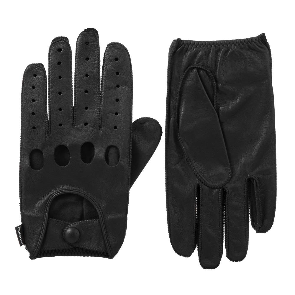 Men's Signature Smooth Leather Driving Gloves in Black Front and Back