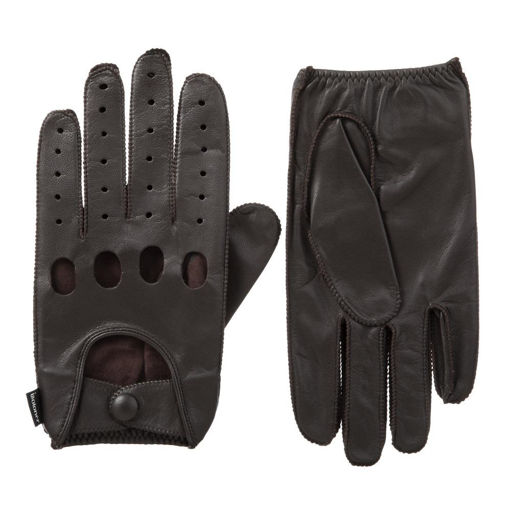 Men's Signature Smooth Leather Driving Gloves in Brown Front and Back