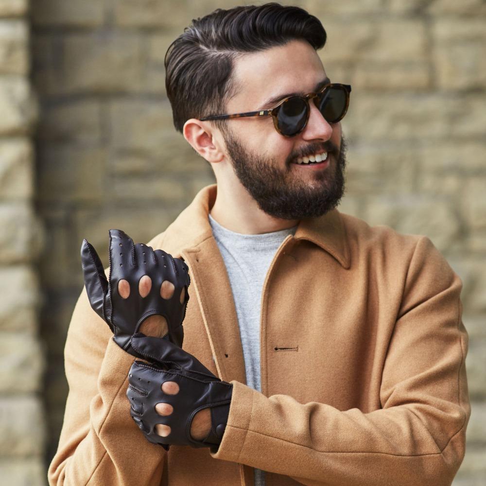Men's Signature Smooth Leather Driving Gloves on Model