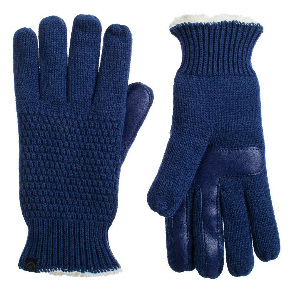Women's Textured Knit Gloves in Navy Front and Back