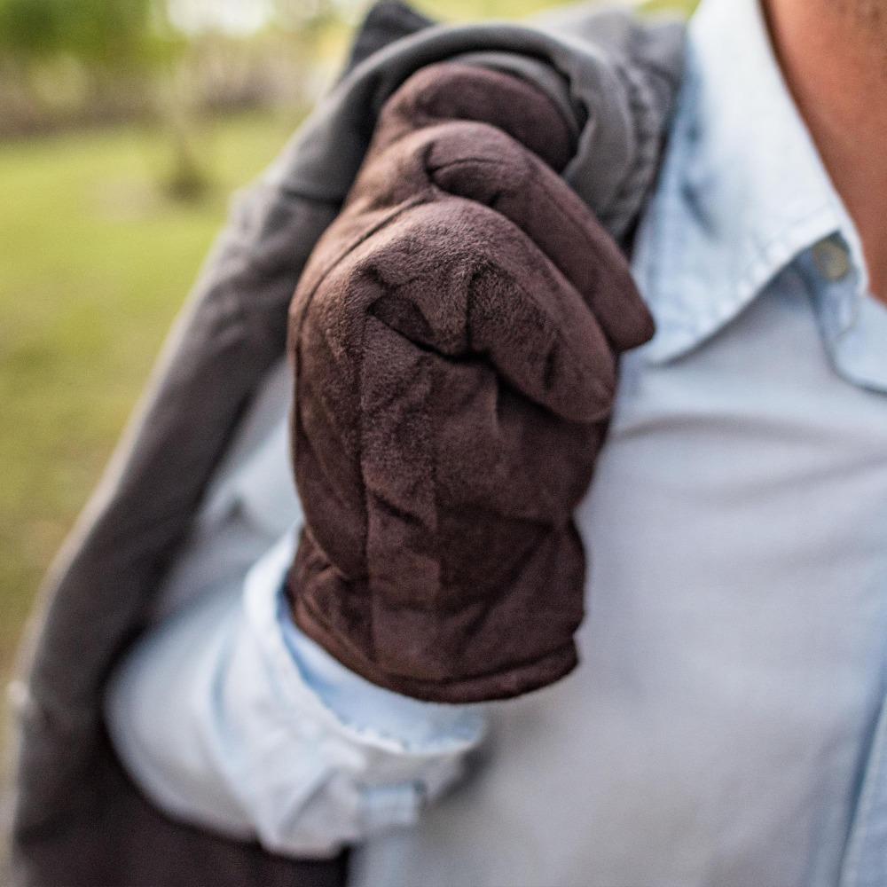 Men's Microfiber Gloves with Back Draws on Model