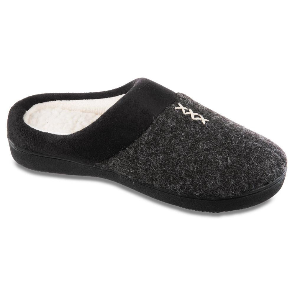 Women's Marisol Microsuede Knit Hoodback Slippers in Black Right Angled View