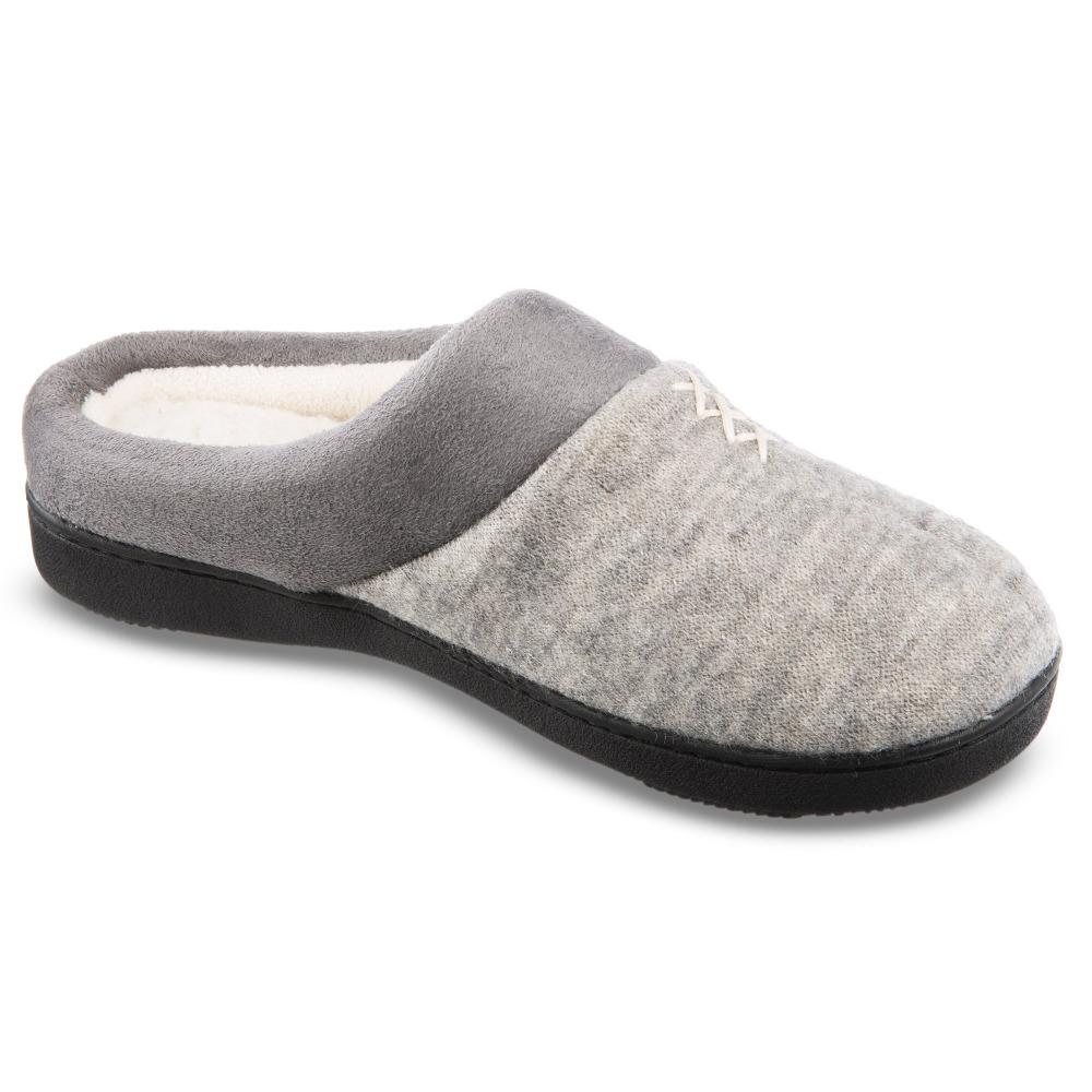 Women's Marisol Microsuede Knit Hoodback Slippers in Heather Grey Right Angled View