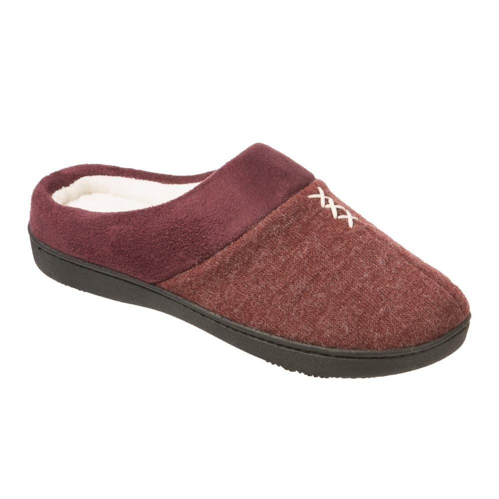 Women's Marisol Microsuede Knit Hoodback Slippers in Henna (Maroon) Right Angled View