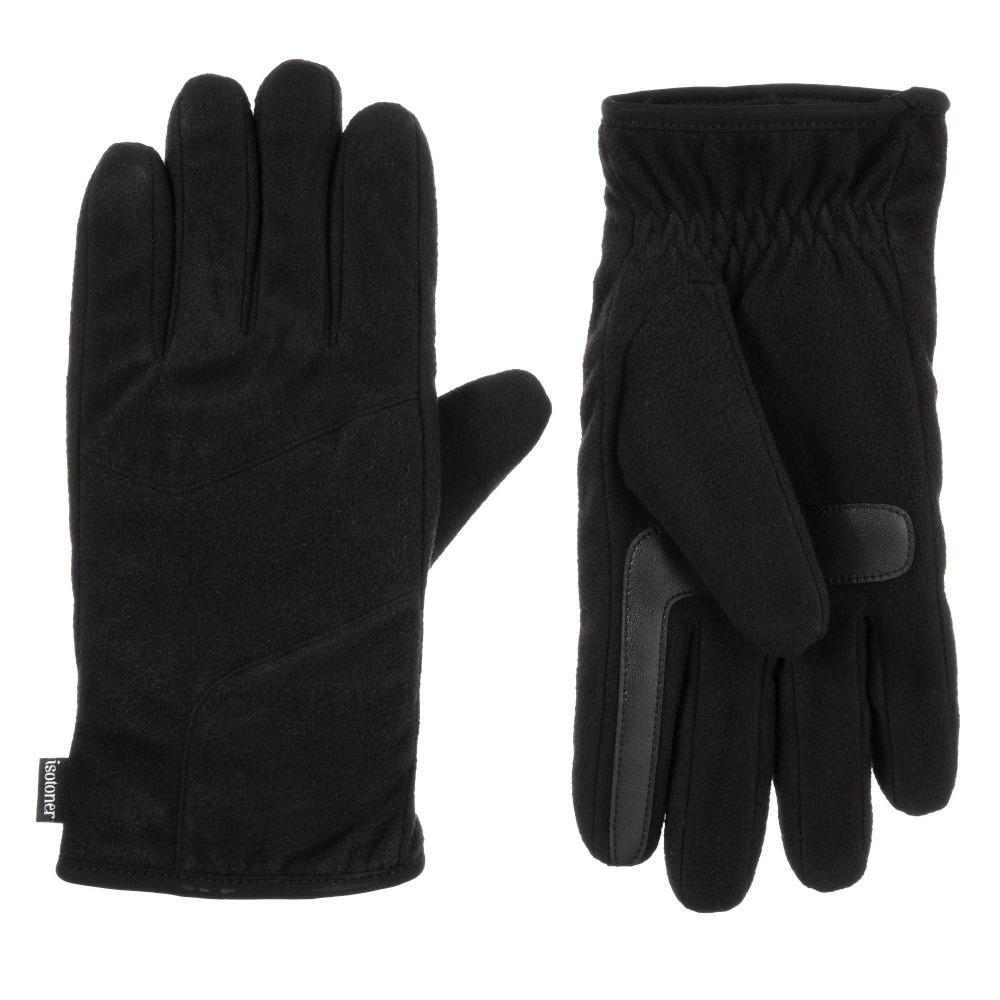 Men's Fleece Gloves with Pieced Back in Black Front and Back View