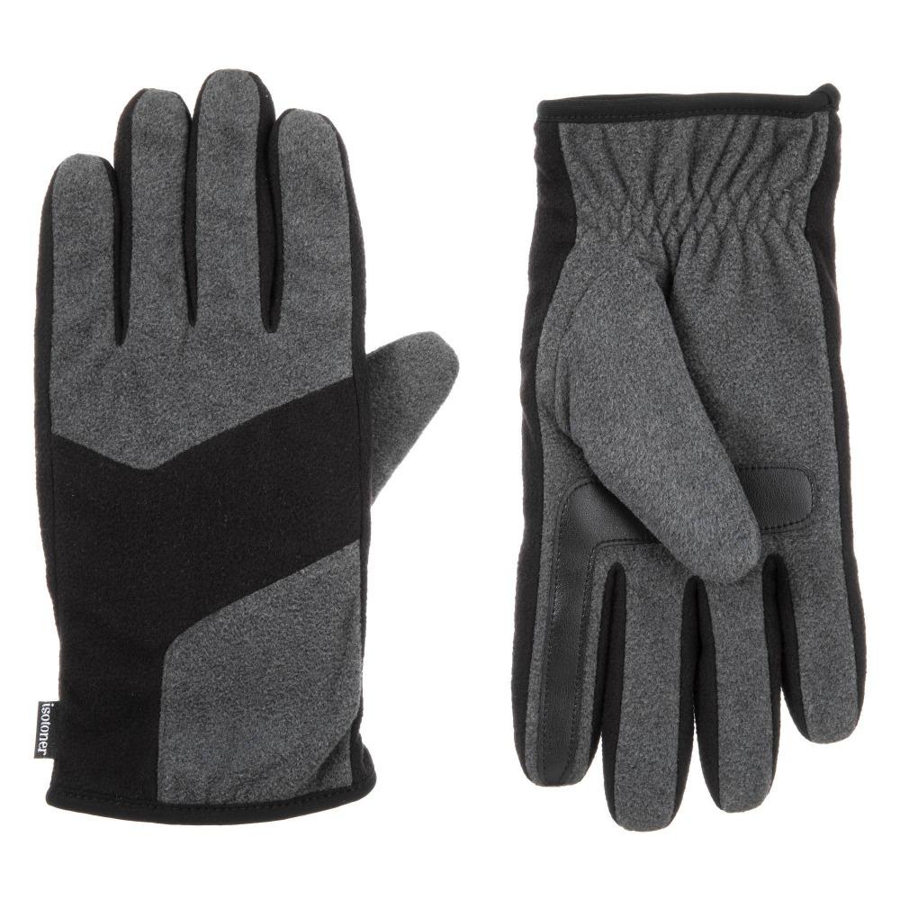Men's Fleece Gloves with Pieced Back in Dark Charcoal Heathered (Grey) Front and Back View
