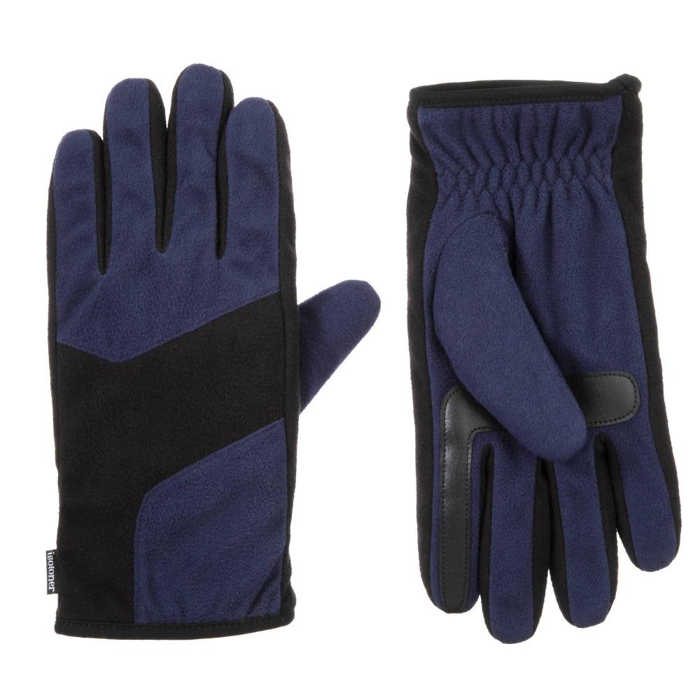 Men's Fleece Gloves with Pieced Back in Navy Blue Front and Back View