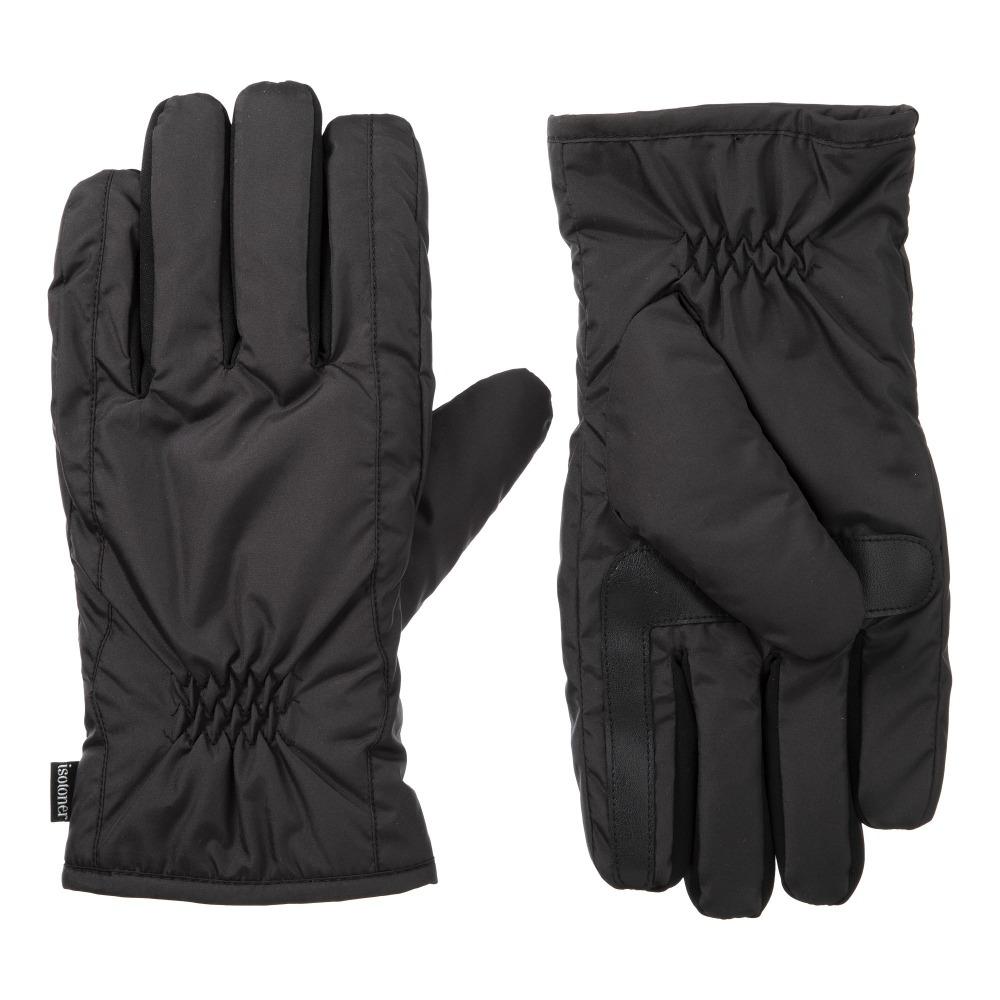 Men's Nylon Gloves with Pieced Back in Black Front and Back View