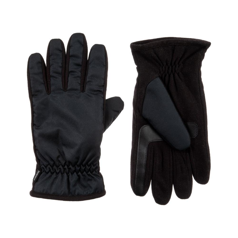 Men's Nylon & Fleece Gloves with Gathered Wrist in Black Front and Back