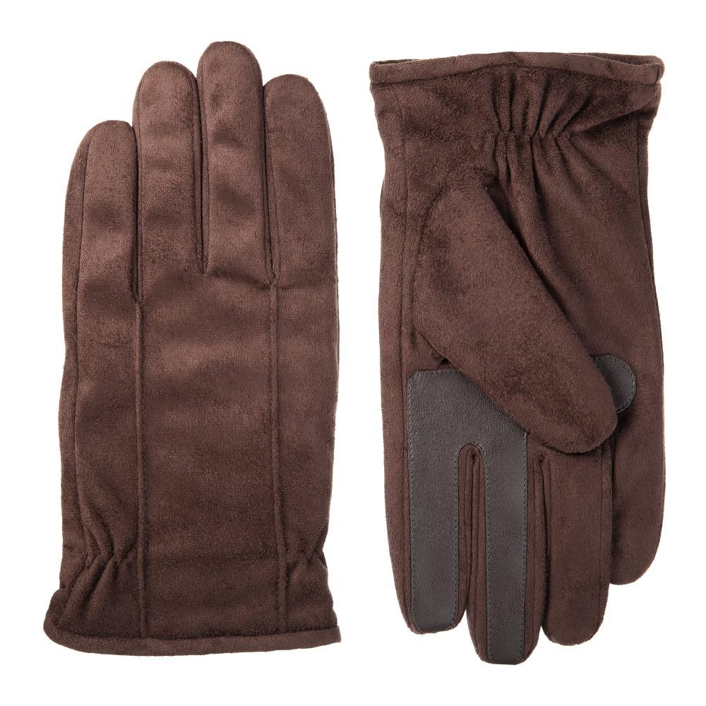 Men's Signature Microfiber Gloves with Back Draws in Brown Front and Back View