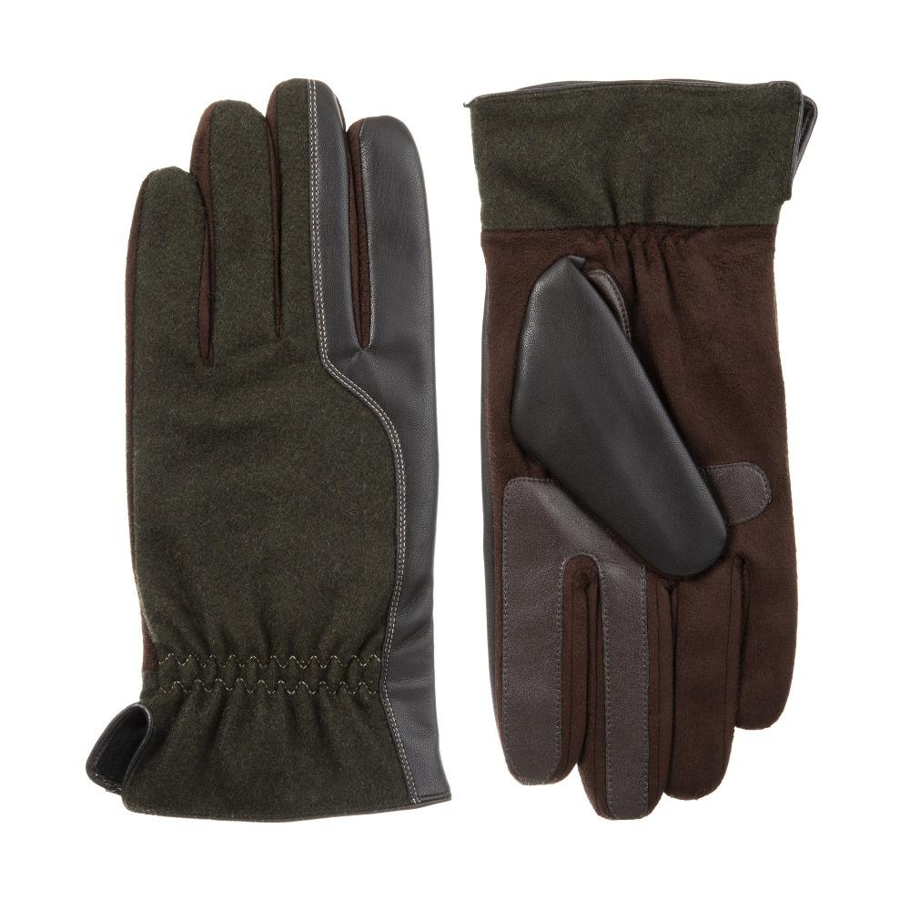 Men's Faux Suede and Microfiber Gloves in Brown Front and Back View