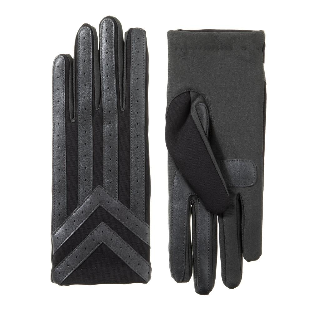 Men's Spandex Applique Chevron Gloves in Black Front and Back