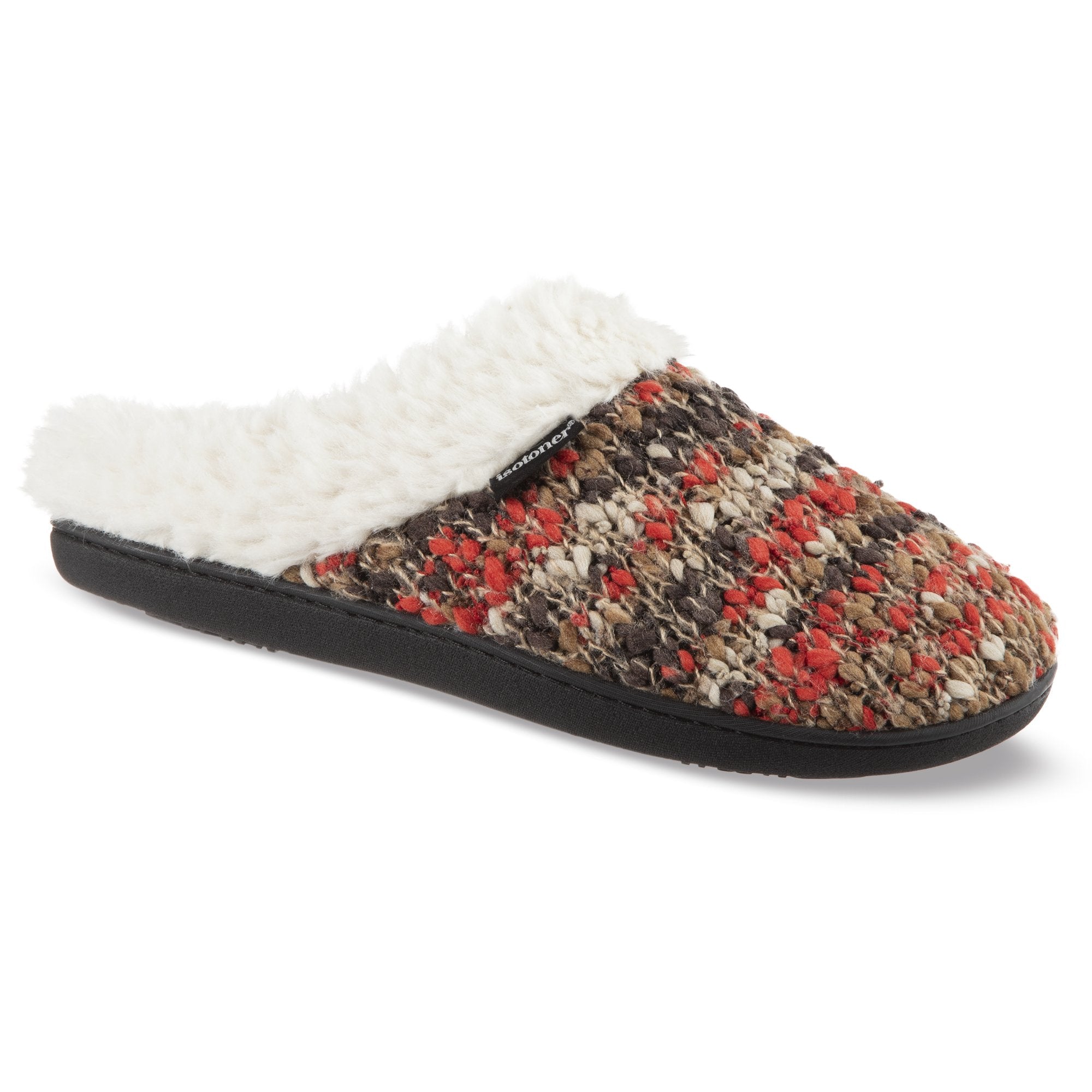 Women's Sweater Knit Amanda Hoodback Slippers in Heather with Orange Right Angled View