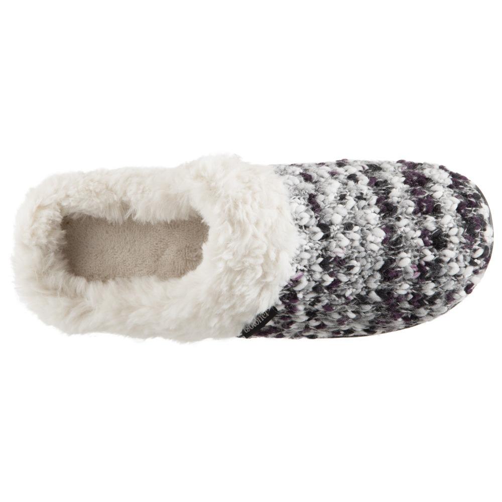 Women's Sweater Knit Amanda Hoodback Slippers in Heather with Purple Inside Top View