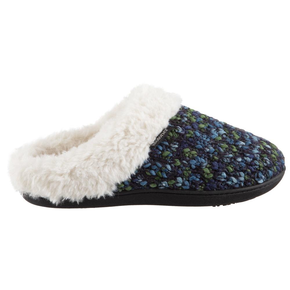 Women's Sweater Knit Amanda Hoodback Slippers in Navy Blue with green Profile