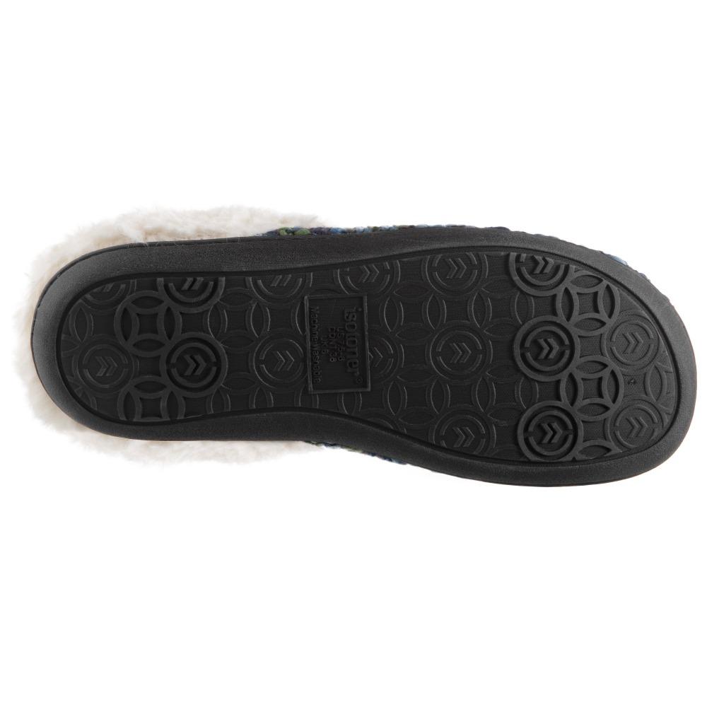 Women's Sweater Knit Amanda Hoodback Slippers in Navy Blue with green Bottom Sole Tread