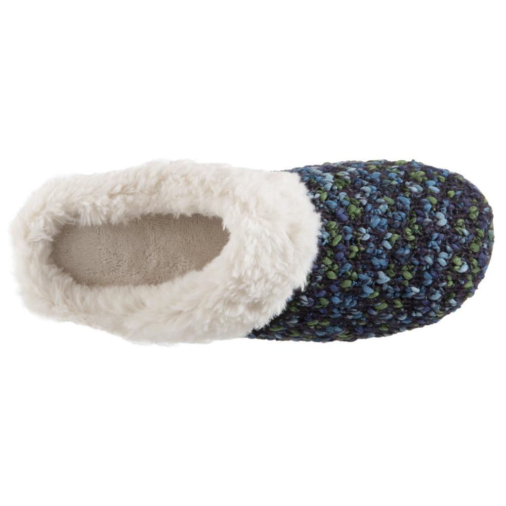 Women's Sweater Knit Amanda Hoodback Slippers in Navy Blue with green Inside Top View