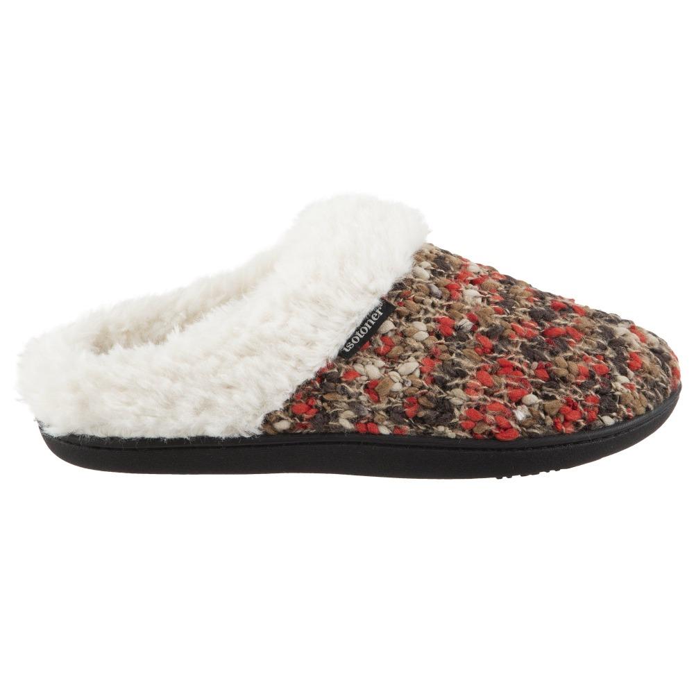 Women's Sweater Knit Amanda Hoodback Slippers in Heather with Orange Profile