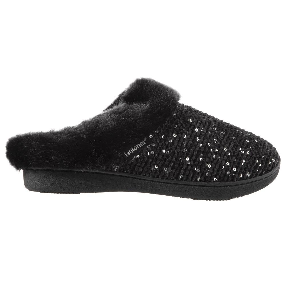 Women's Sequined Sweater Knit Hoodback Slippers Black 1
