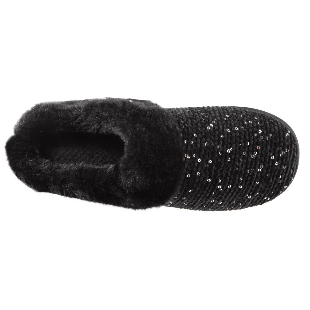 Women's Sequined Sweater Knit Hoodback Slippers Black 2