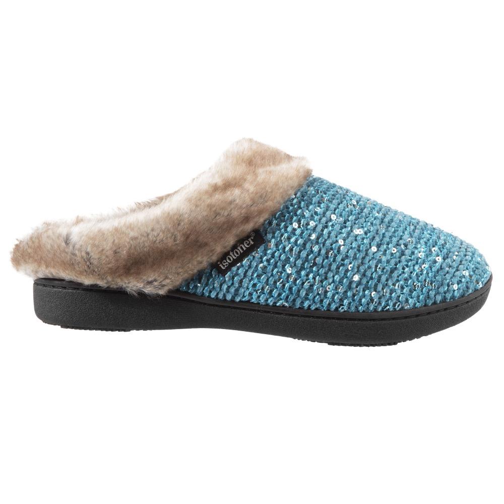 Women's Sequined Sweater Knit Hoodback Slippers Ewe 6