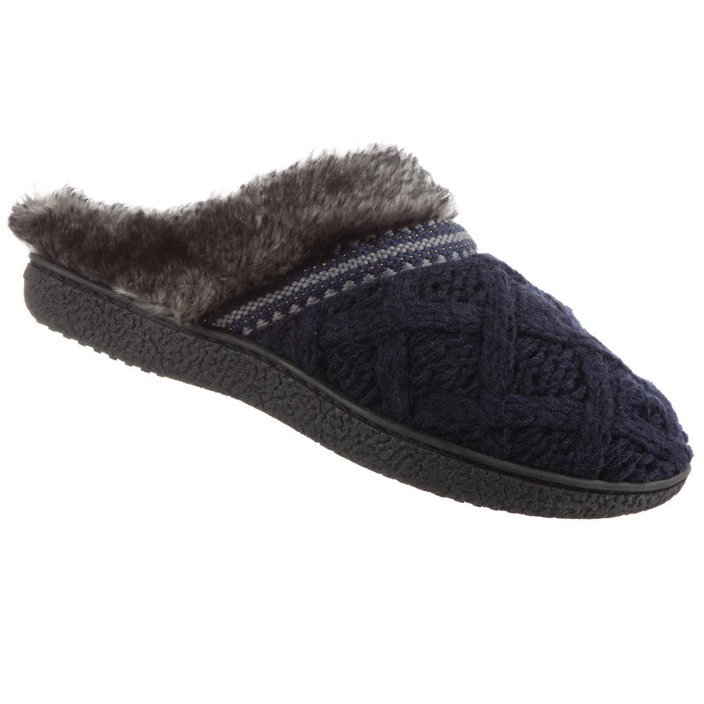 Women's Knit Tessa Hoodback Slippers in Navy Blue Right Angled View