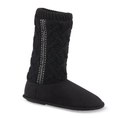 Women's Tessa Knit Tall Bootie Slippers in Black Right Angled View